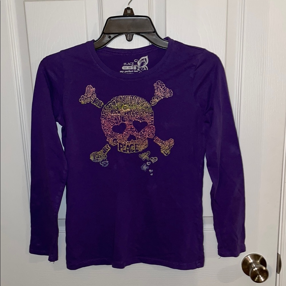 The Children's Place Girls Purple Long Sleeve Tee with Vibrant Skull Design